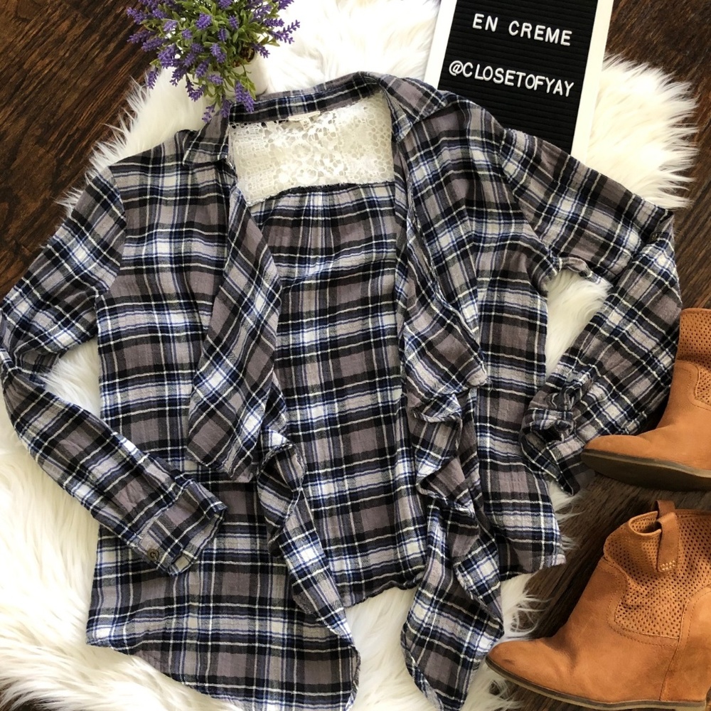 En Creme Lightweight Plaid Cardigan